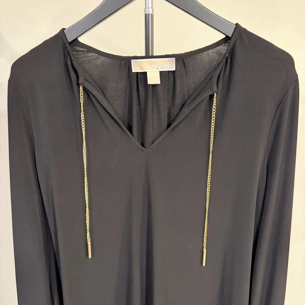 Michael Kors Black Dress S Elegant Sleek Chic Gold Chain Mobwife Lightweight